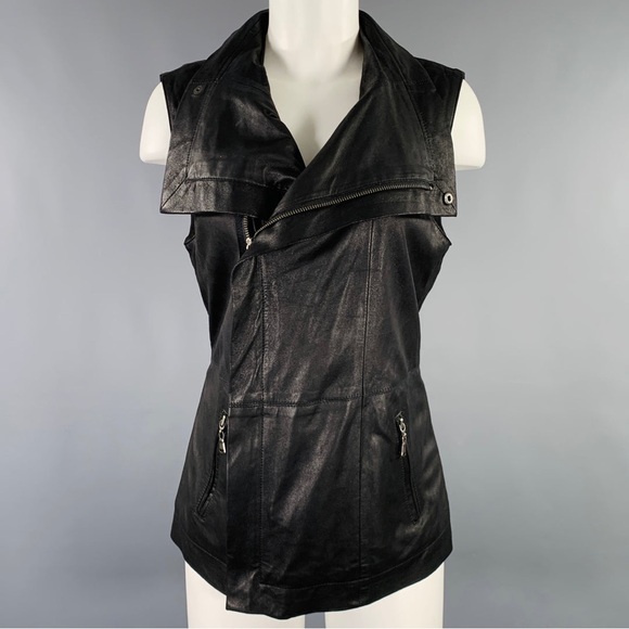 kenna-t Jackets & Blazers - Kenna-T Real Leather Black Biker Vest with Zip Pockets